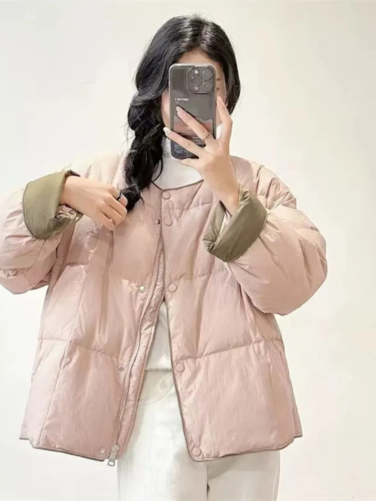 

Korean Style round Neck Short Thickened Cotton Jacket Women's Bread Coat Winter New Fashion Small Size Color Collision Outerwear