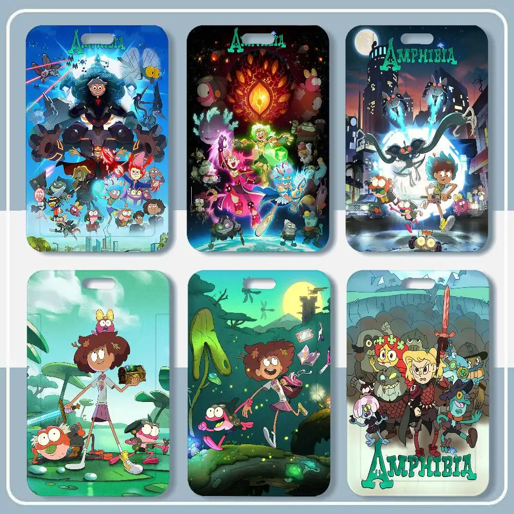 Animated Series A-Amphibia Card Holder Neck Strap Pendant Door Badge Holder Lanyards Keychain Work Credential Case Gift