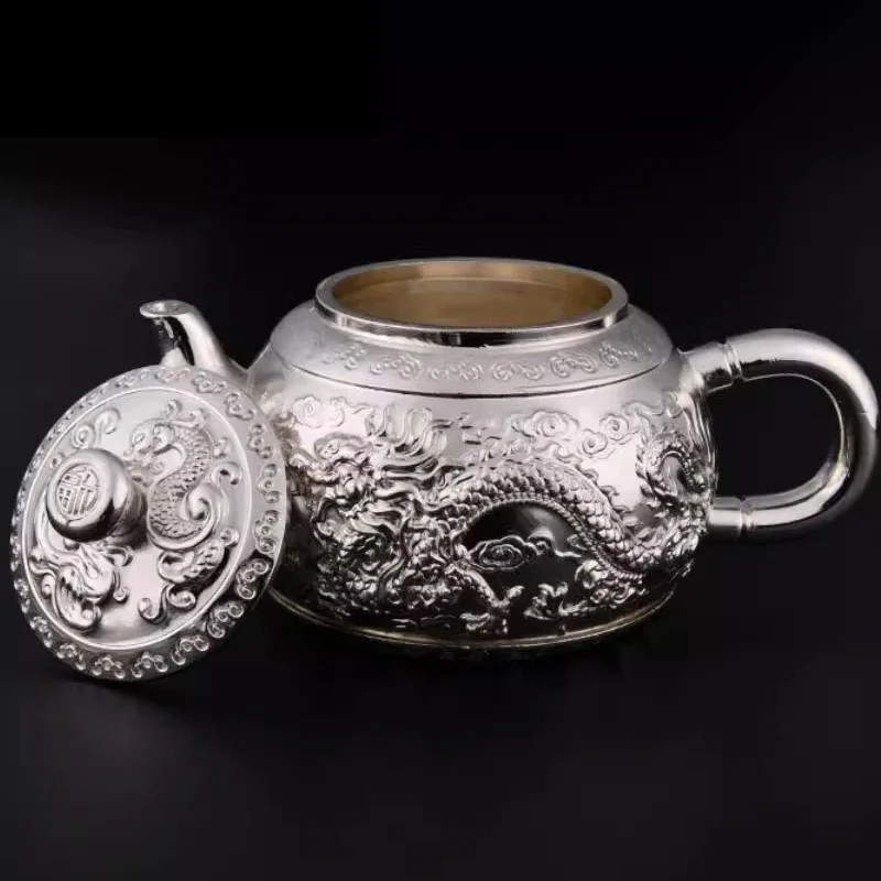 Longfeng S999 silver-plated large capacity kung fu tea set set of household silver Chinese set tea pot tea cup silver pot