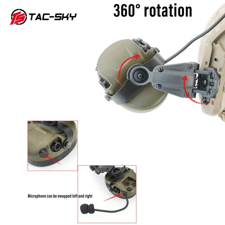 TS TAC-SKY ARC Rail H303 Modular Headset Electronic Shooting Ear Protection Outdoor Hunting Shooting Noise-Canceling Pickup
