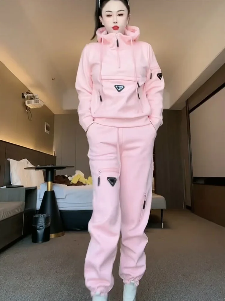 

European casual sports suit women's 2025 spring autumn new fashion hooded sweatshirt and pants two-piece sets