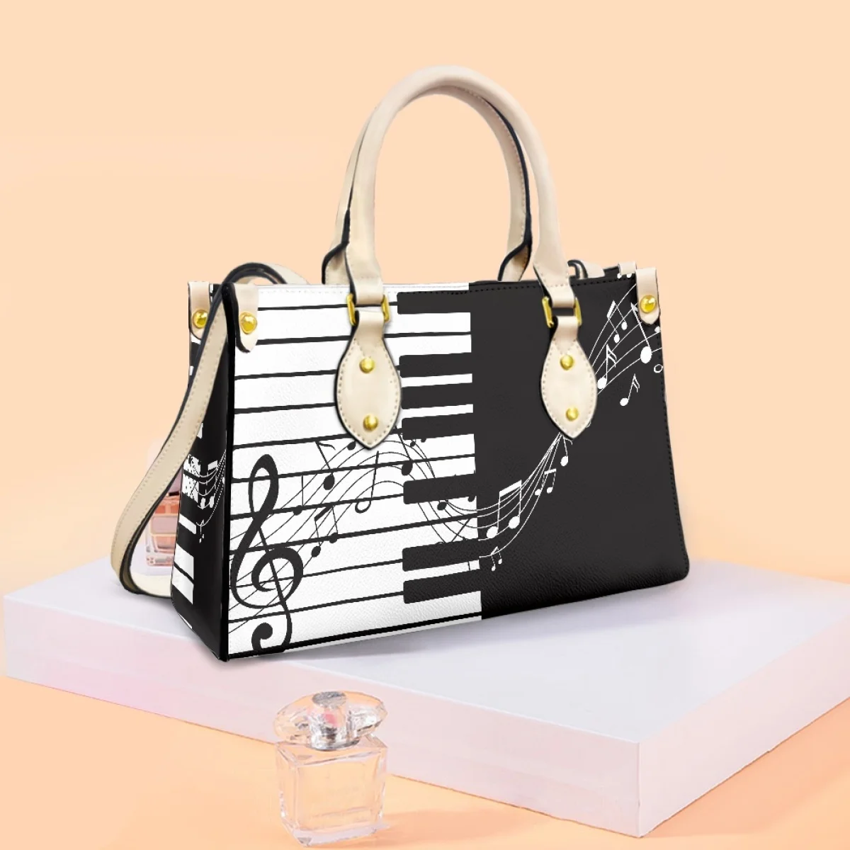 Music Luxury Design Fashion Underarm Bag Piano Note Print Top-handle Tote Handbag Ladies Casual Shoulder Cross Body Bags Gift