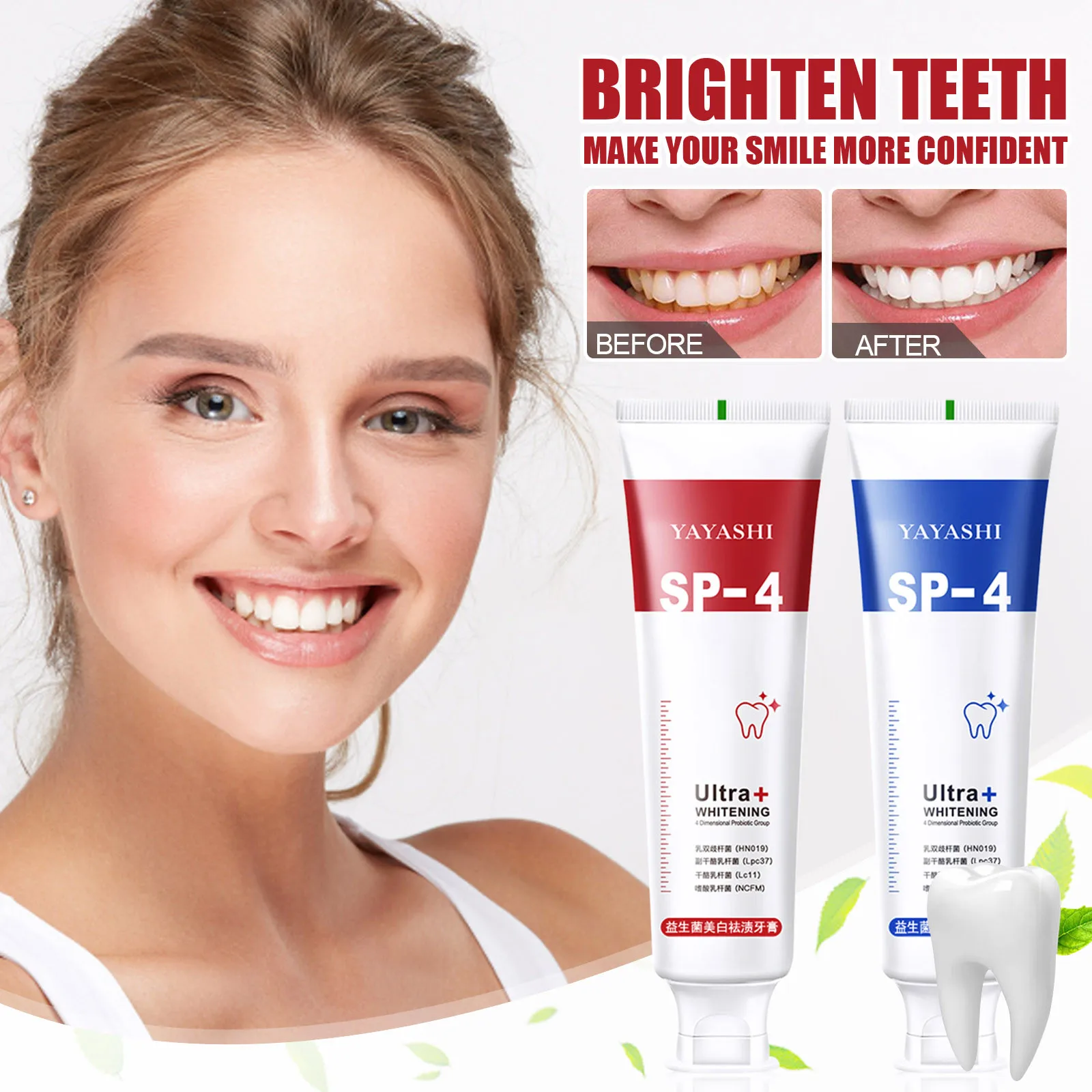 Sip-4 Probiotic Whitening Toothpaste Brightening & Stain Removing Toothpaste Fresh Breath Teeth Whiten Toothpaste Small Gift