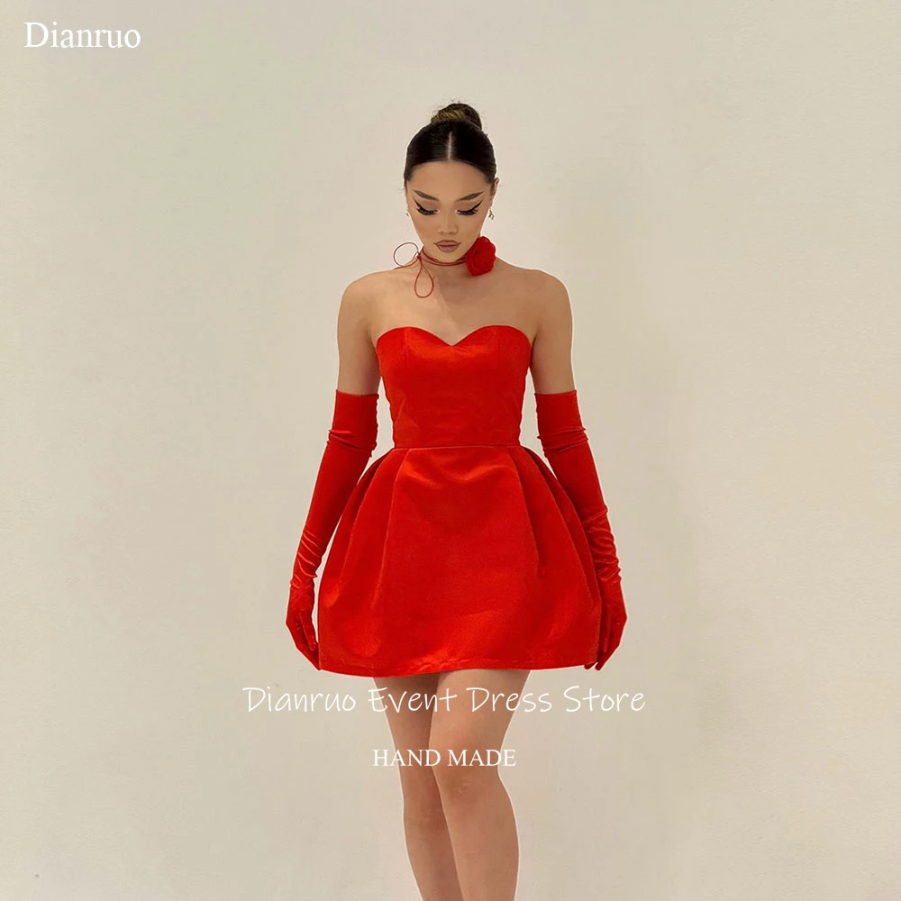 

Dianruo Red A Line 3D Flower Prom Dresses Satin Short Cocktail Dresses Sleeveless Sweetheart Homecoming Dressess Customized