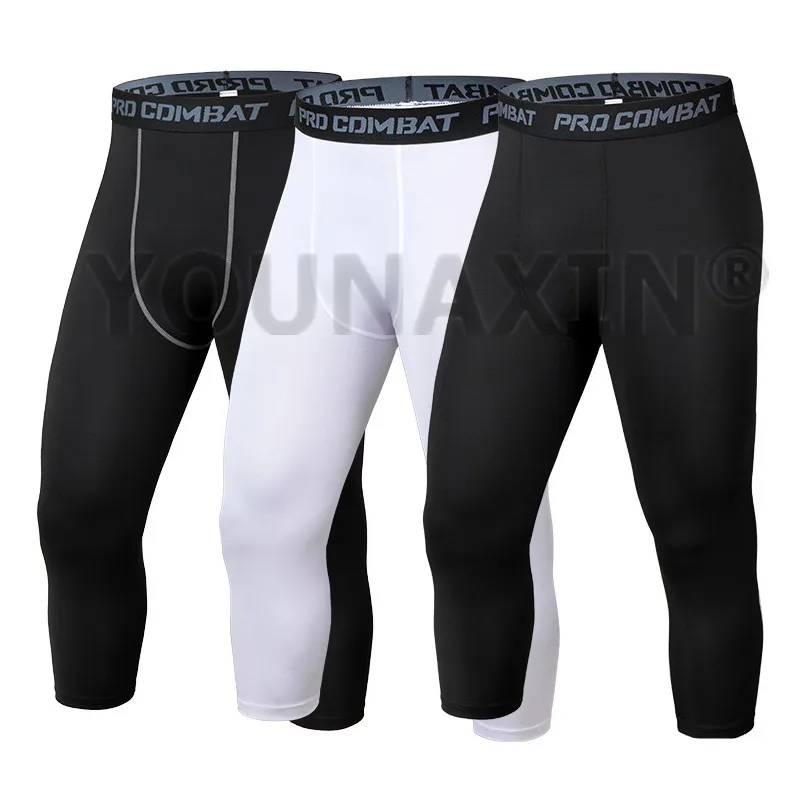 Men Running 3/4 Cropped Pants Yoga Base Layer Tight Training Bottoms Fitness Jogger Trousers Basketball Sports Skinny Quick Dry