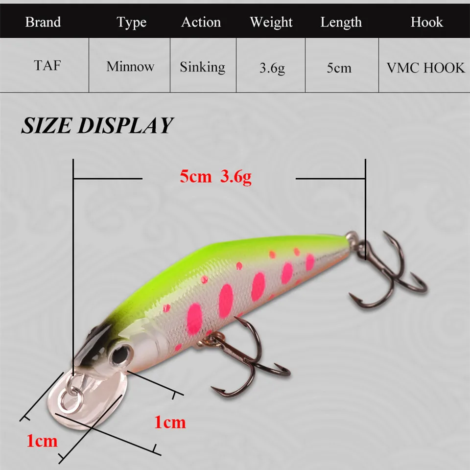 SMART Minnow Bait 50mm 3.6g Sinking Hard Bait esche da Pesca sca Artificial Para Pesca Swimbait Leurre Peche Fishing Wobblers