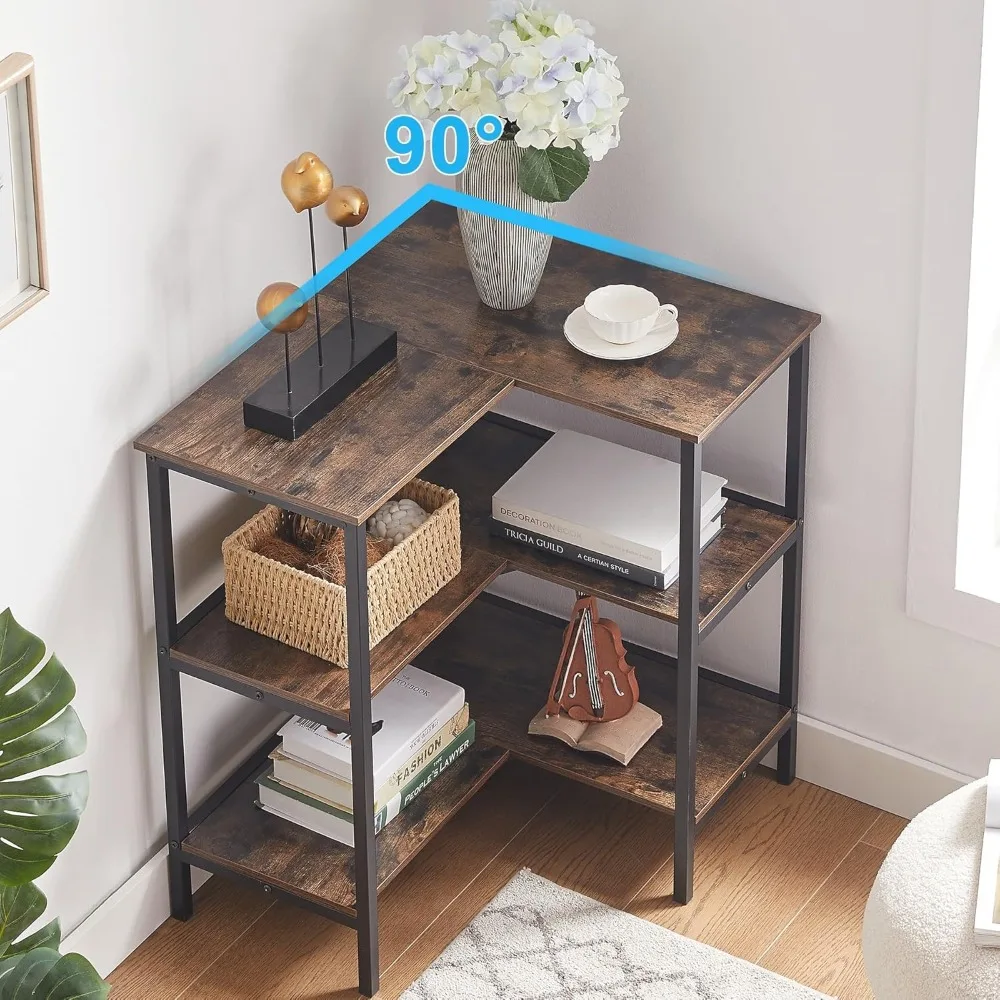 Corner cabinet table with 3 tiers of open shelves, multi-functional display storage rack, suitable for living room, home, office