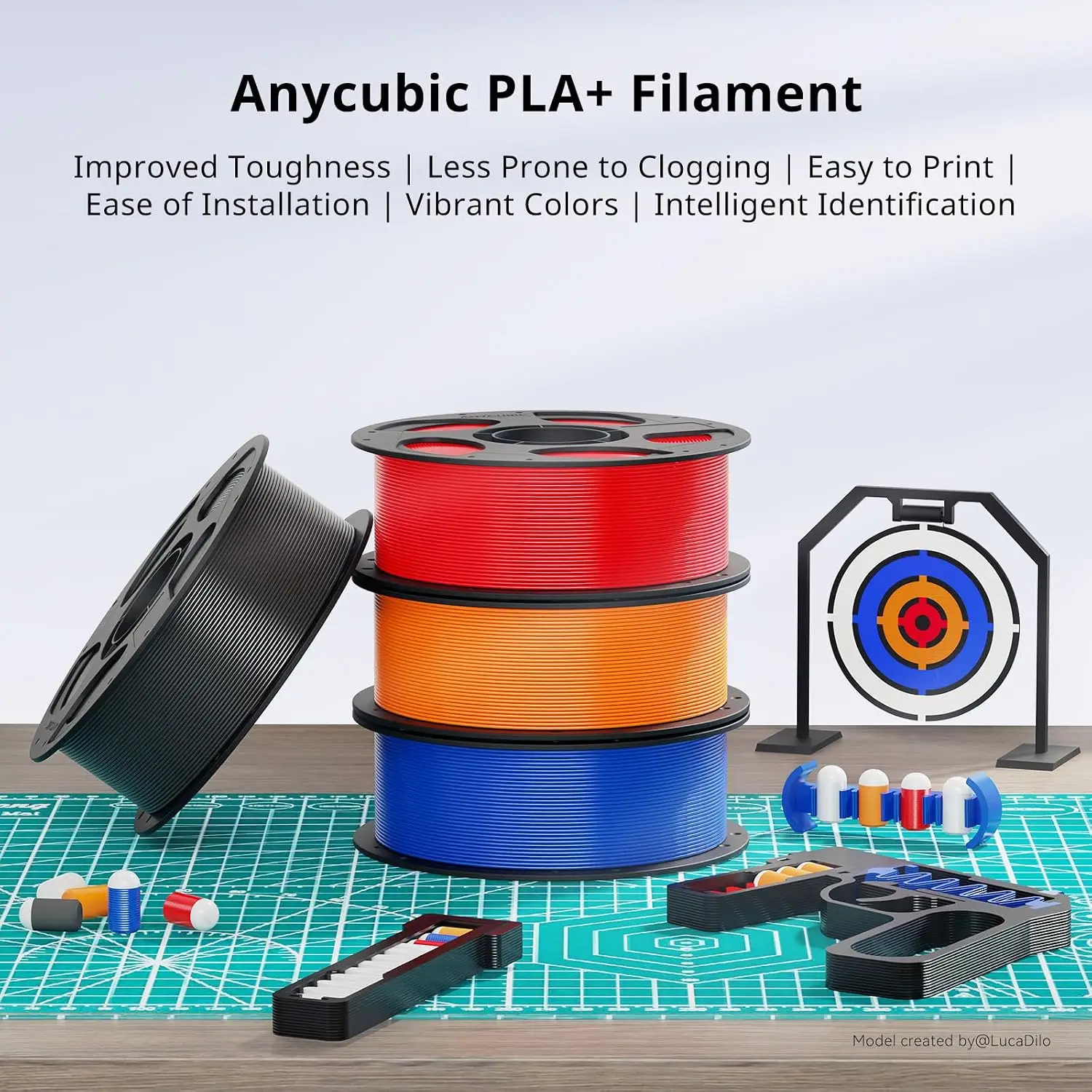 High Toughness 3D Printer Filament 175mm PLA Plus 10KG Total 1KG Spool Black White Texture Grey Pink Red Blue Green Orange Yello