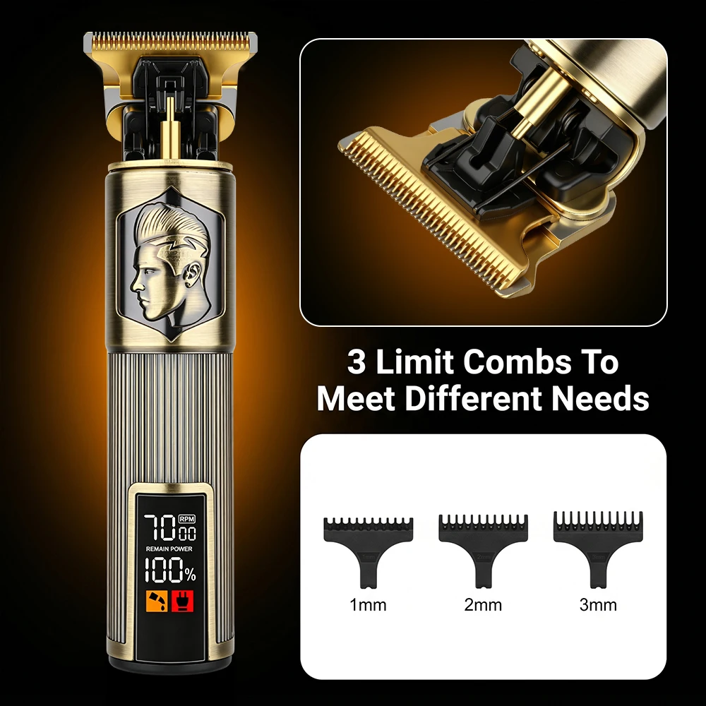 Vintage T9 LCD Hair Clipper USB Rechargeable Beard Trimmer