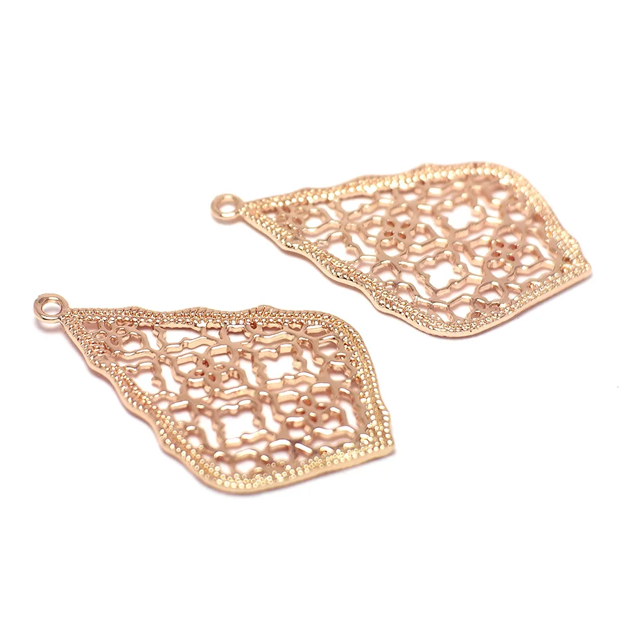 

4pcs Leaf Earring Charms,Rose Gold Plated Brass Hollow Out Pendant,36.95x22mm Rhombus Drop,Earring Jewelry Necklace Making