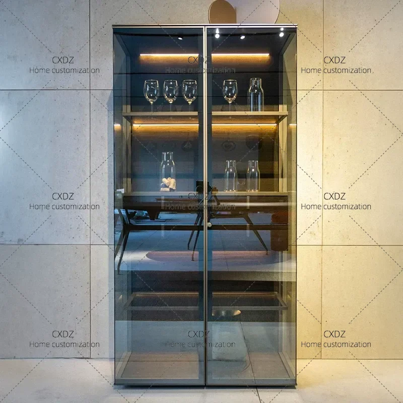 Modern Light Luxury Solid Wood Wine Cabinet with Glass Door High End Red Wine Storage Sideboard Jewelry Display Cabinet