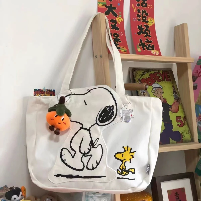 Snoppy Large-capacity Canvas Bag Cute Anime Peripheral Portable Class and Office Daily Shoulder Crossbody Bag for Girls and Boys