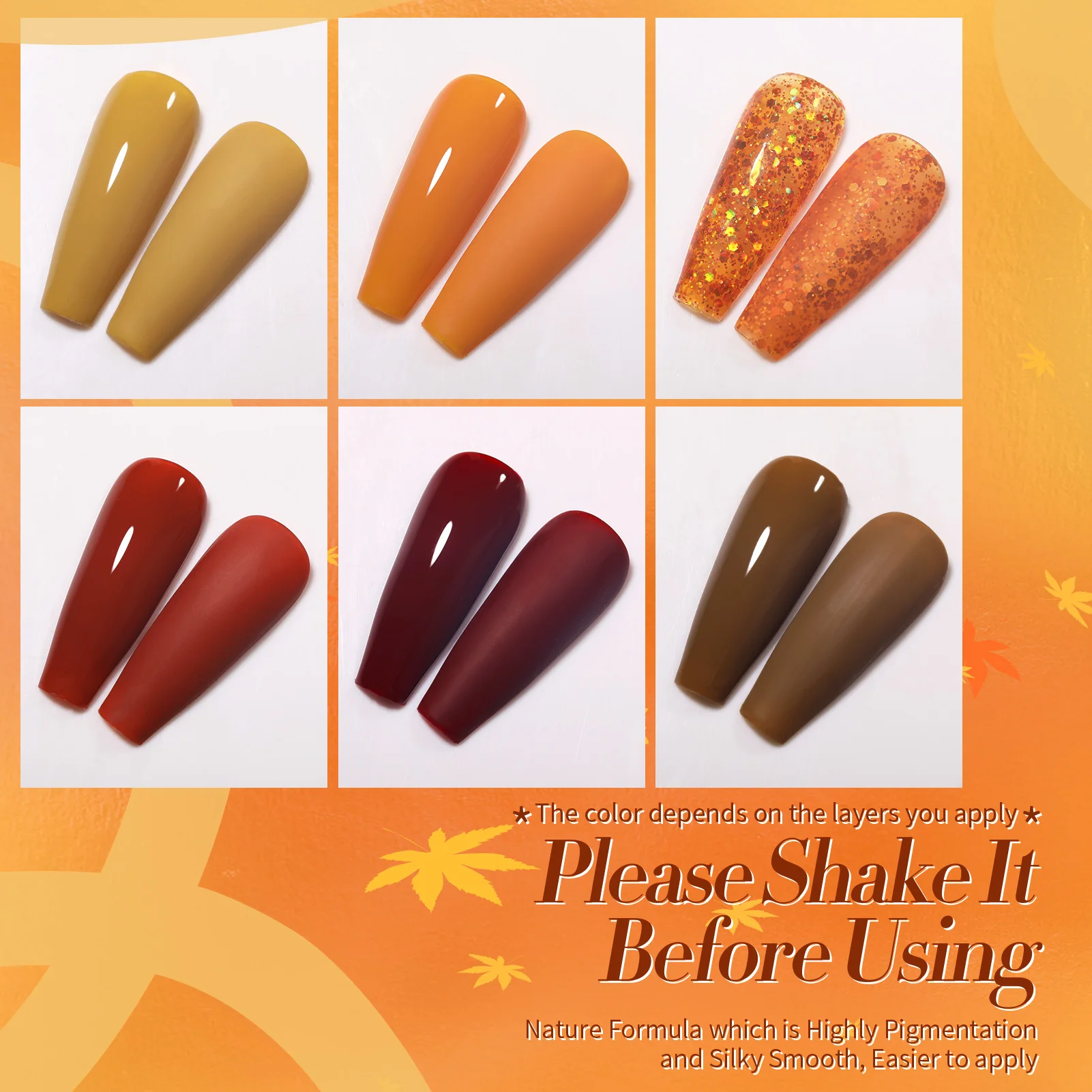 BORN PRETTY Fall Winter Gel Nail Polish Set Autumn Gel Polish Burgundy Caramel Brown Color Gel Varnish Orange Halloween Nails