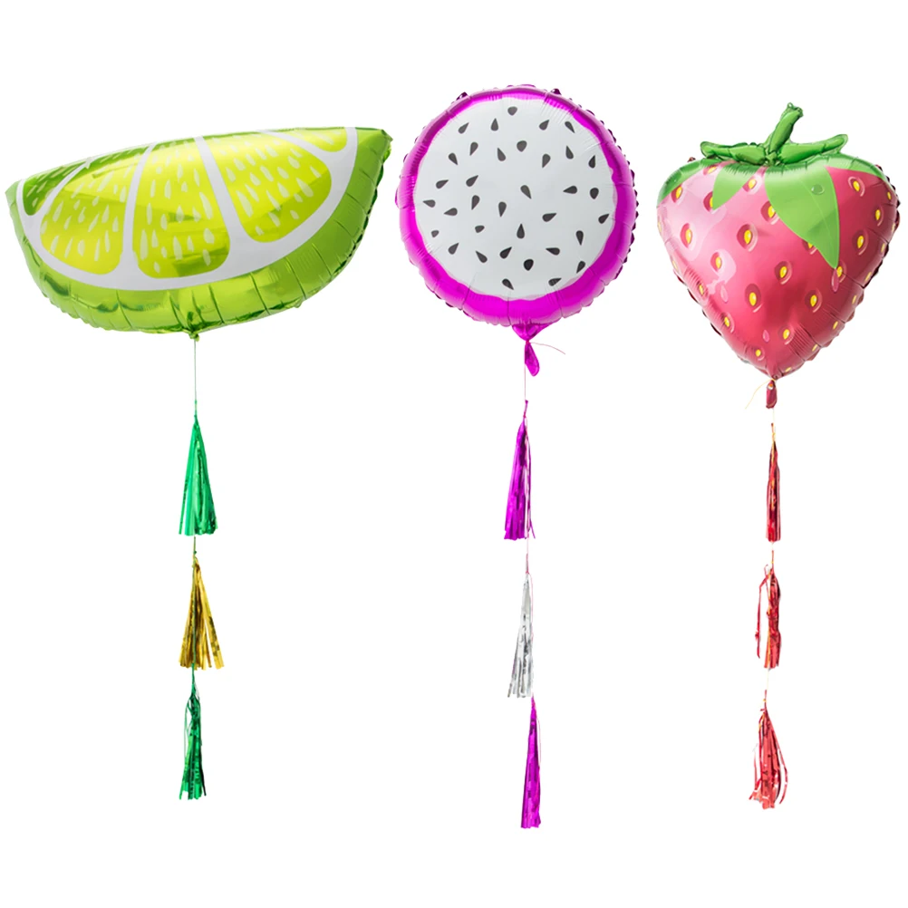 

3 Pcs Fruit Tassel Balloons Strawberry Mylar Party Foil Wedding Decor Ballons Birthday