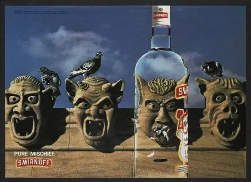 1995 SMIRNOFF Vodka - GARGOYLE EATS - Tin Sign