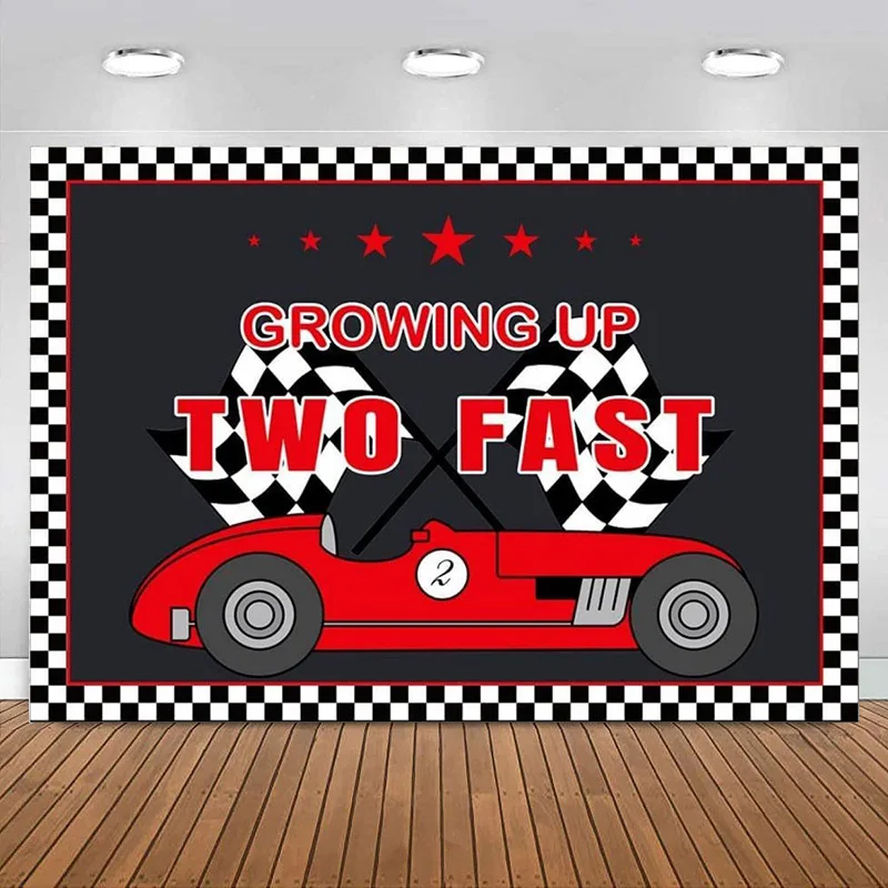 Two Fast Birthday Party Backdrop for Boy Racing Car Happy 2nd Birthday Photography Background Kids Baby Banner Photo Decoration