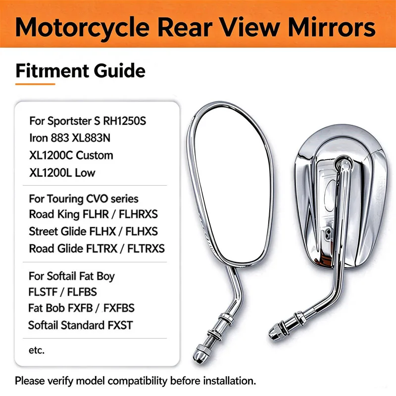Für Harley-Davidson Rückspiegel Motorrad E-Bike Roller Verstellbarer HD Blendfreier Aluminium-Chrom-Rückspiegel – Detail 3