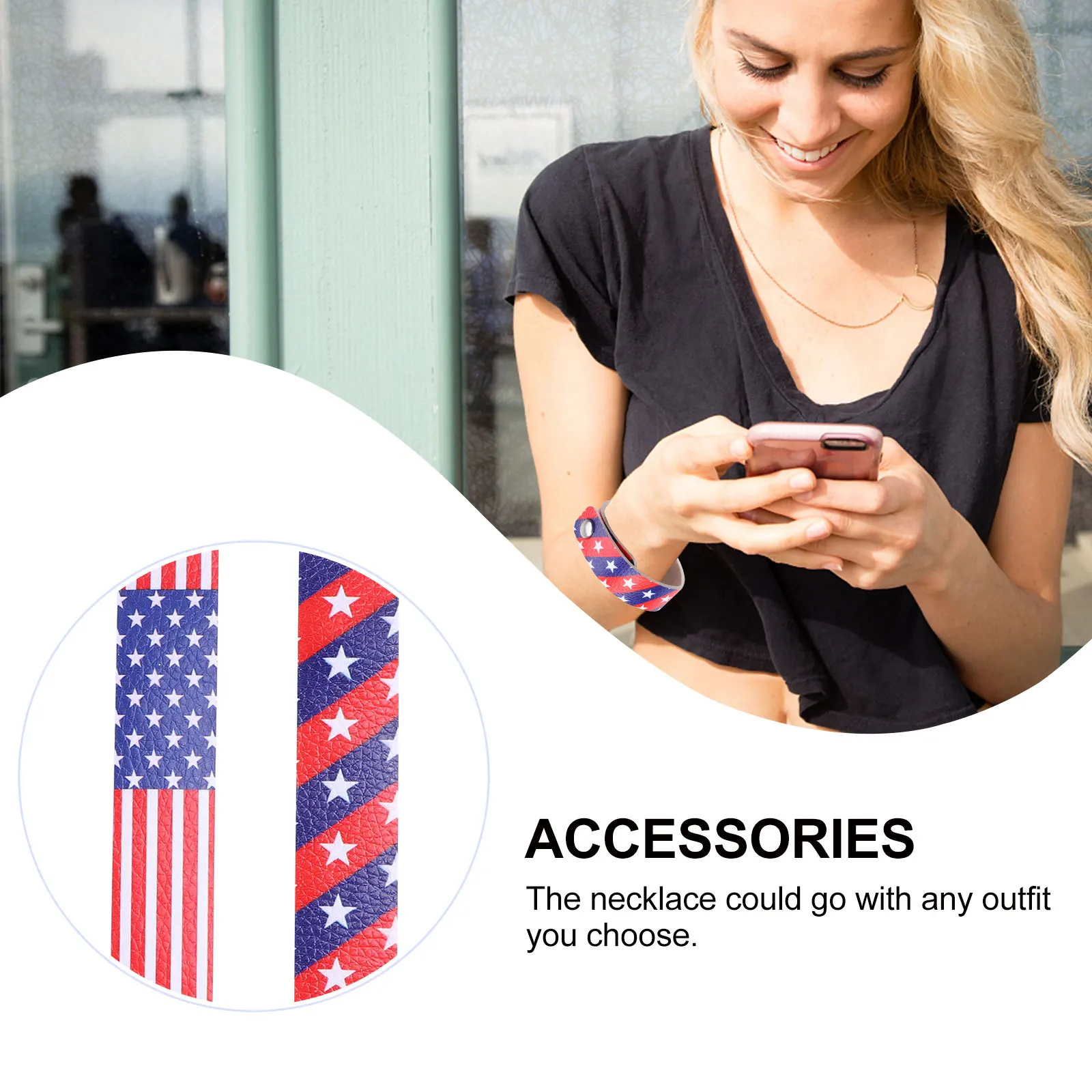 

4 Pcs Flag PU Bracelet Creative Wristband American Festival Banner Decor Bangle Men Women