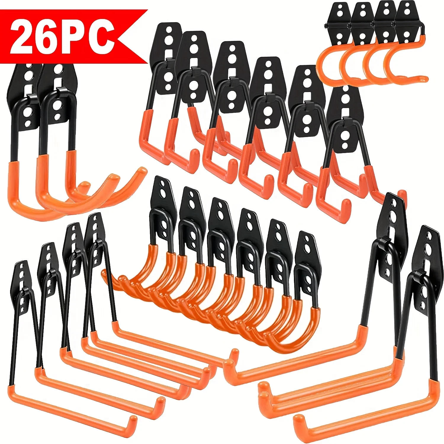 

26pcs Garage Wall Hooks Set, Heavy Duty Steel Utility Storage Hooks, Garage Organization & Storage for Garden Tools, Chairs, Ropes, Sturdy Wall Hanging Hooks for Garage, Basement & Workshop