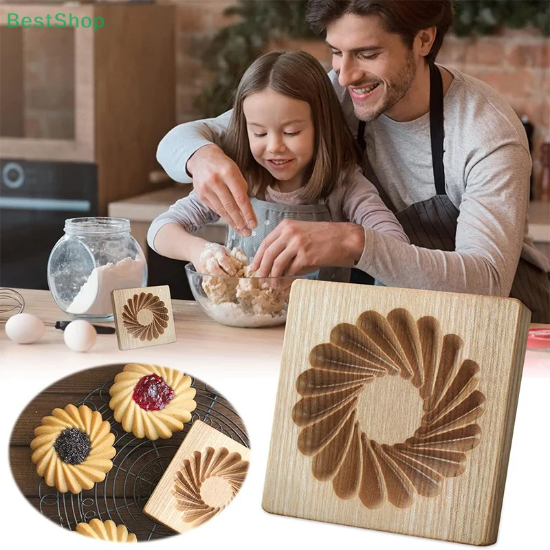 Hot Sandwich Jam 3D Wooden Cookie Mold Biscuit Stamp Embossing Tool Hand Press Christmas New Year Cookies Cutter Valentine's Day