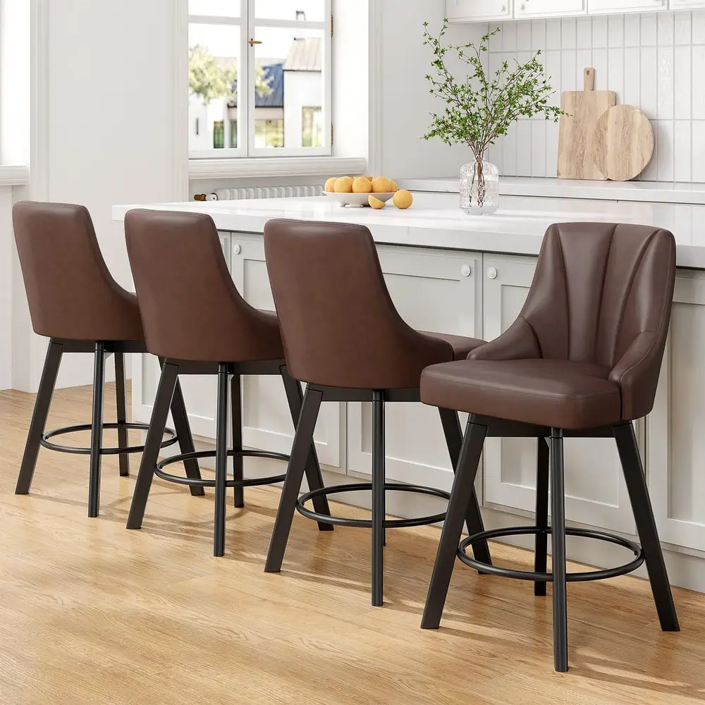 

Swivel Bar Stools with Backs, 24 Counter Height Barstools Set of 4, PU Leather holstered Counter Bar Stools with Solid Wood L