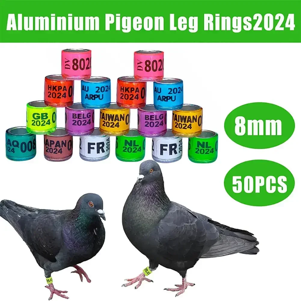 10/50Pcs 2024 Pigeon Foot Ring Bird Foot Ring Durable With Word Racing Pigeon Marking Ring Aluminum Plastic Ring Bird Tools