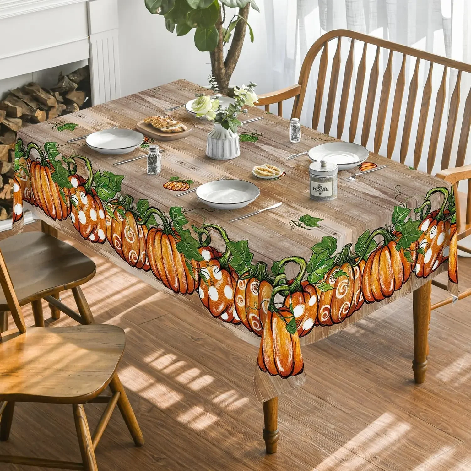 Thanksgiving Autumn Harvest Orange Pumpkin Rectangle Tablecloth Party Decor Waterproof Tablecloth Thanksgiving Decorations