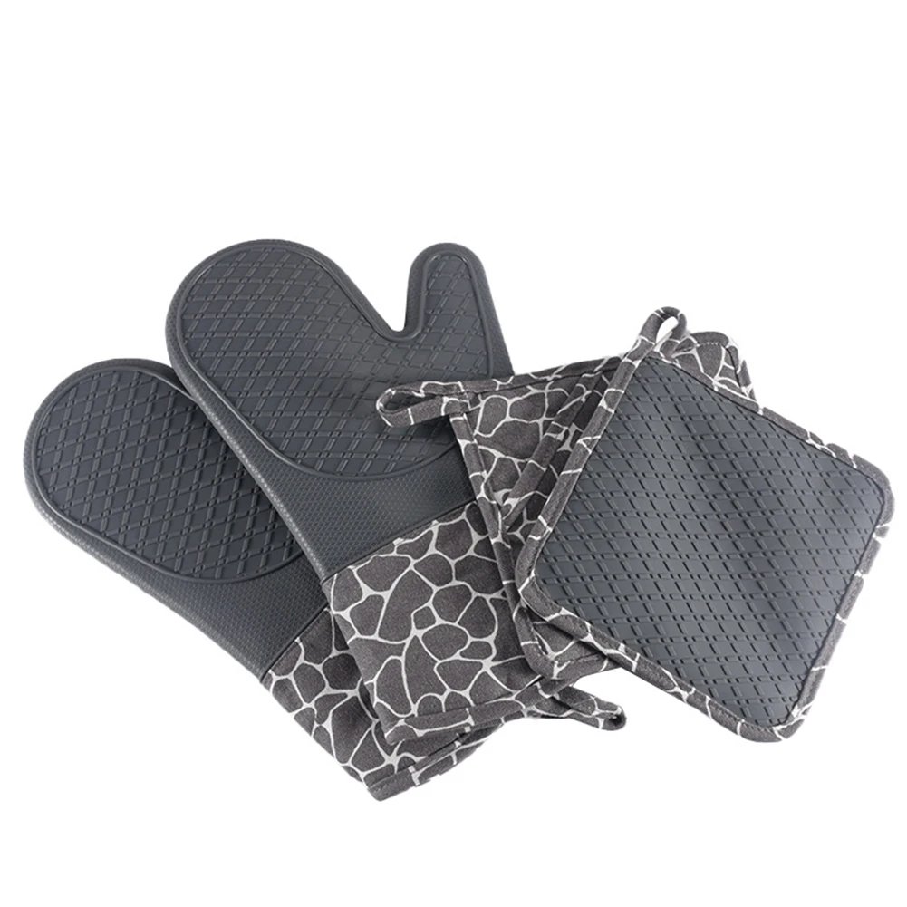

4pcs Heat Resistant Silicone Gloves Oven Mitts Pot Holders 33x18.5cm Set For Cooking Baking Kitchen Bakeware Supplies