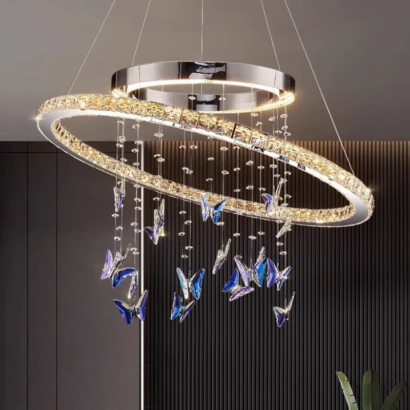 

Crystal restaurant chandelier high-end atmosphere dining table island bar butterfly lamp designer villa living room