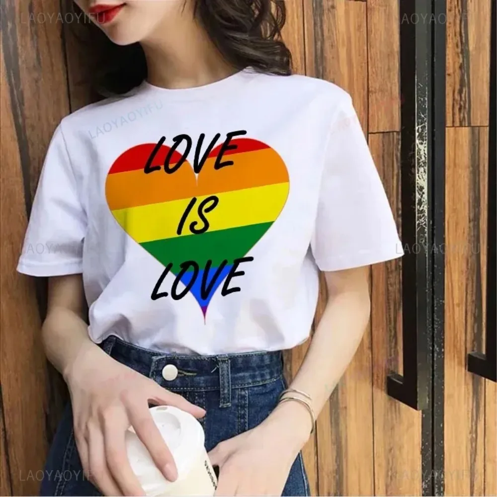 Love Is Love Colourful Rainbow Best Seller LoversT-Shirt Watercolor Illustration Women's Short Sleeve Printed  Summer Tees Tops