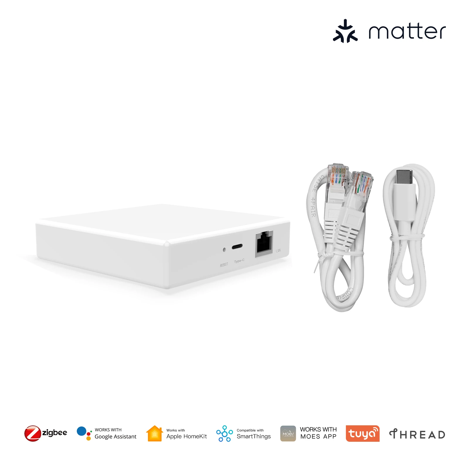 MOES Tuya Zigbee Matter Thread Gateway Smart Home Bridge Matter Hub mendukung kontrol suara Siri Homekit Smartthings Google Alexa