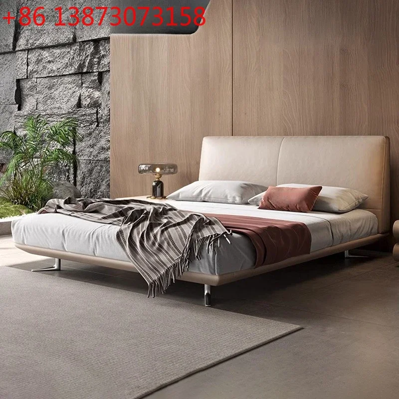 Star leather bed master bedroom modern simple double room leather bed flush edge soft bag bed 2025 new