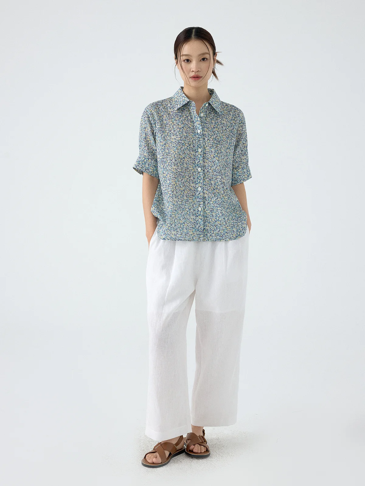 

Lightweight Cotton Linen Short Sleeve Shirt Loose Casual Printed Collar Summer New Arrival Breathable Comfortable