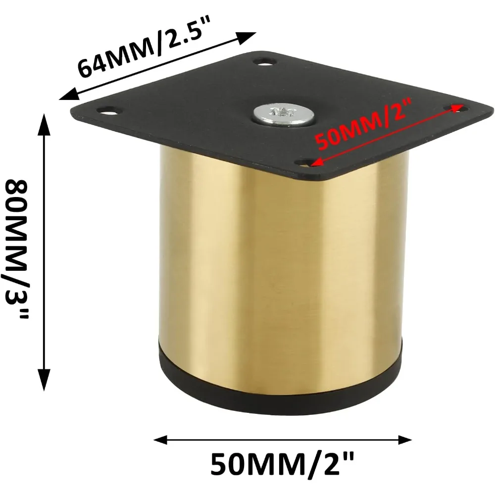 مجموعة من 4 أرجل أثاث من الفولاذ المقاوم للصدأ 3 بوصة / 80 مم، أرجل خزانة ذهبية أقدام مطبخ مستديرة، أرجل بديلة معدنية للخزانة #2