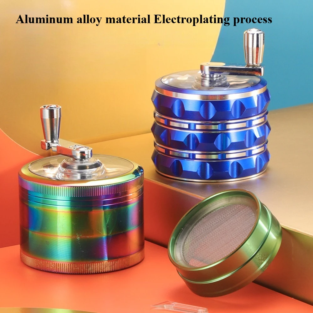 40mm 63mm Portable Multi-specification Zinc alloy Cigarette Grinder with Rocker Hand Cranked Clear Top Grinder Smoke Crusher