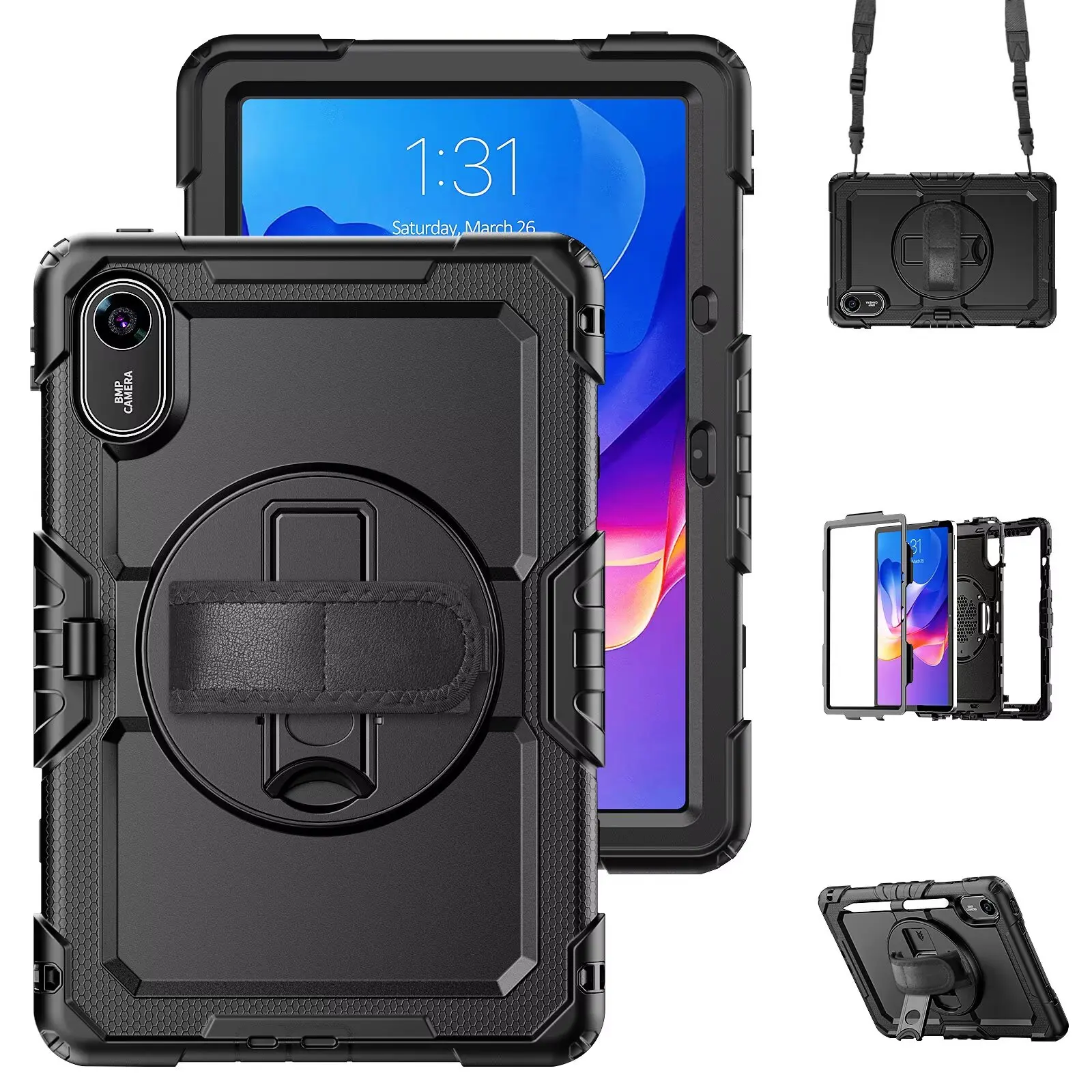 Ultimate Protection PC Case For Xiaomi Redmi Pad 2 SE 11 2025, 360 Rotation Hand Shoulder Strap 3 Layer Multifunctional Case