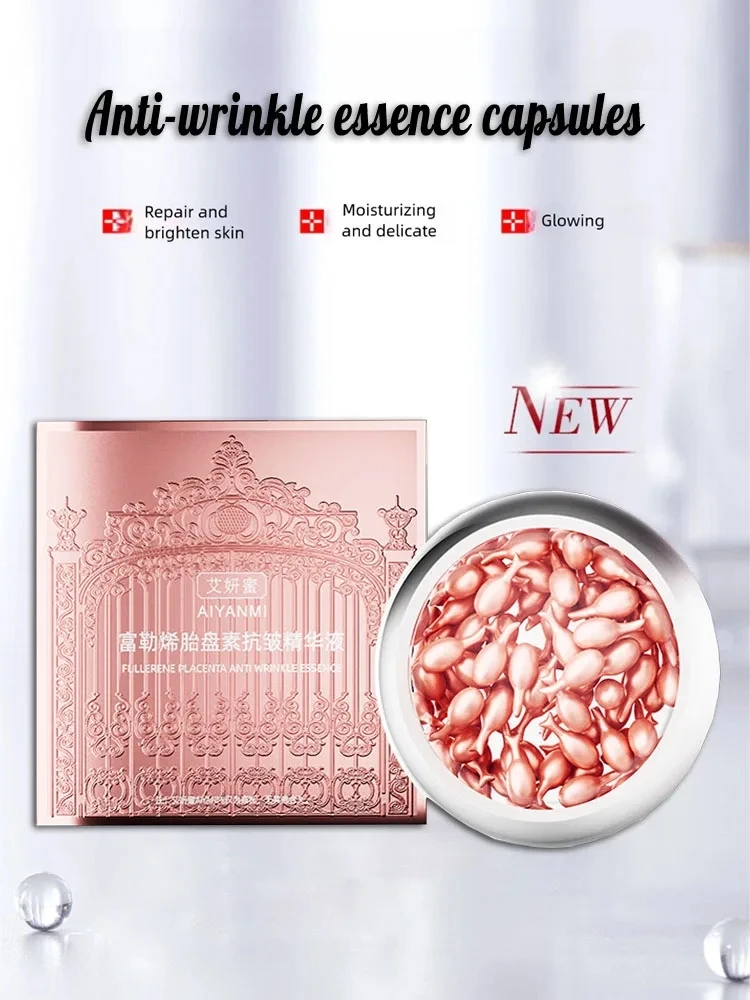 30 Capsules Fullerene Placenta Essence Collagen Facial Serum Liquid Face Moisturizing Brighten Antioxidant Skin Rejuvenation