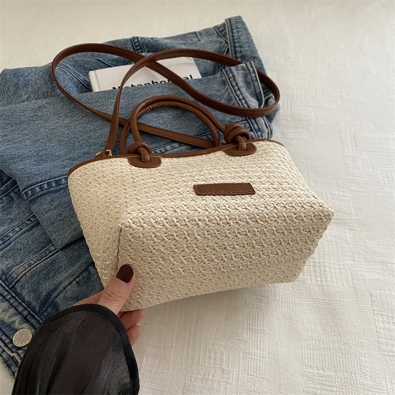 Neue Stroh Gewebte Umhängetaschen Für Frauen Sommer Urlaub Eimer Schulter Taschen Sommer Am Meer Strand Handtaschen – Detail 17