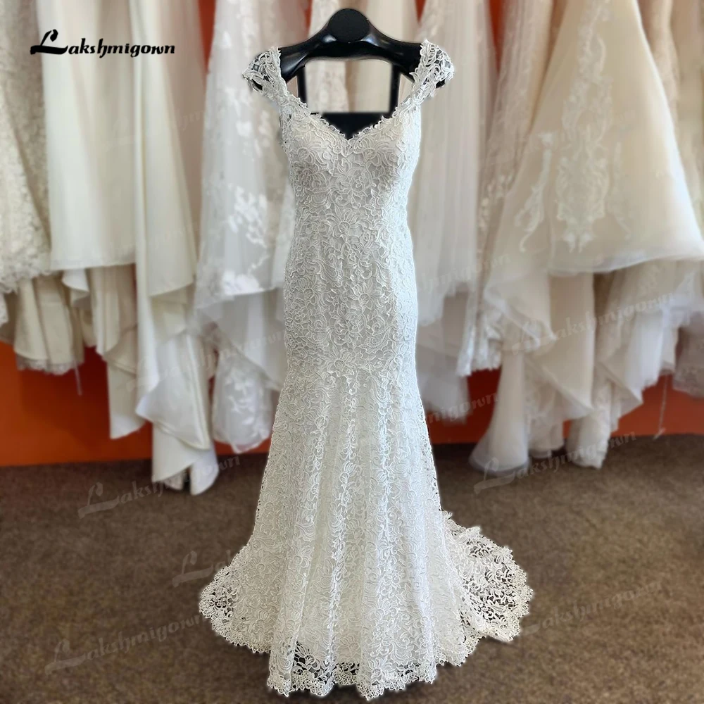 Bohemain Lace Wedding Dresses Mermaid V-Neck Simple Sleeveless Bridal Gowns Vintage Bridal Dresses Vestido De Novia 2022