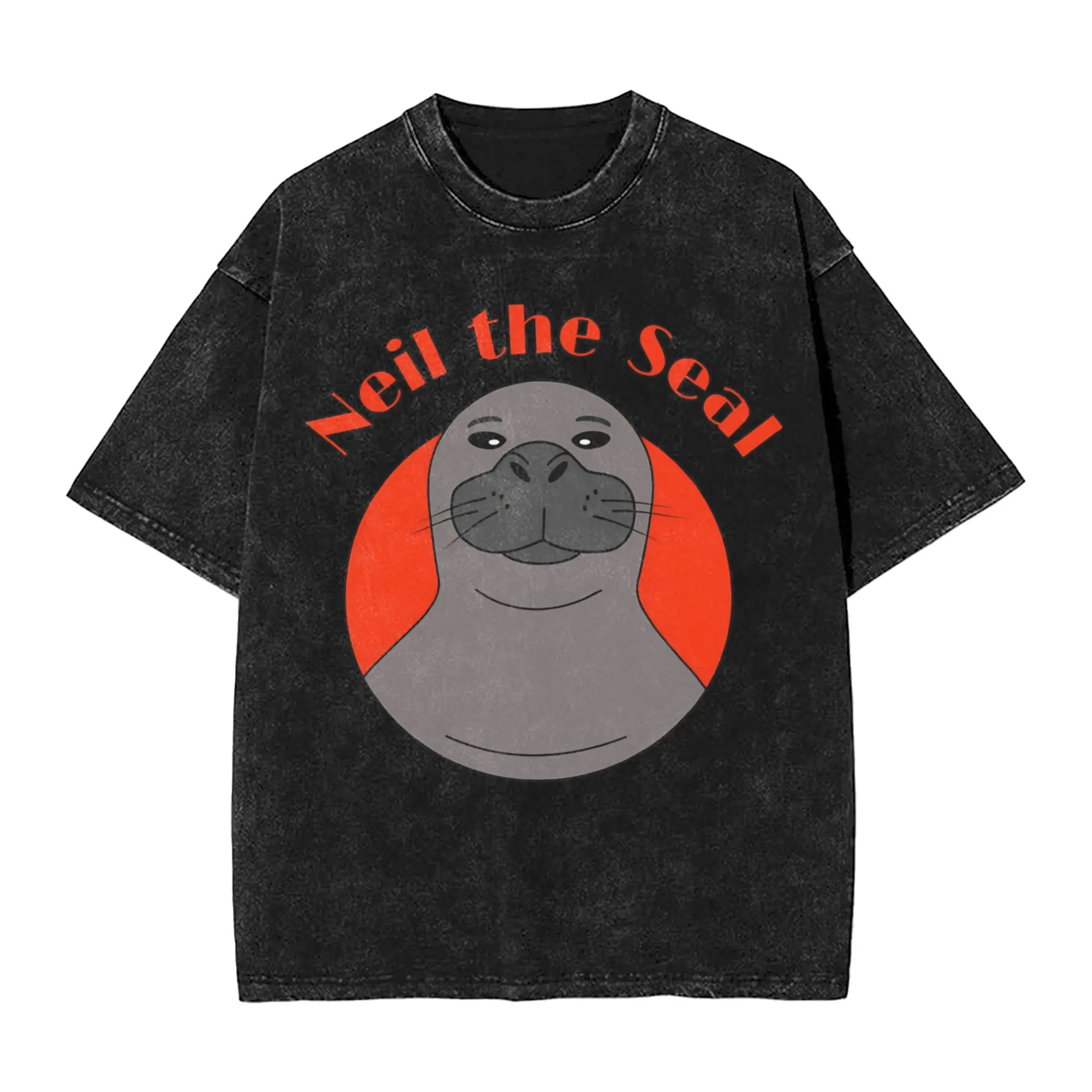 Neil The Seal T Shirts Hip Hop Washed Cotton High Street T-Shirts  Casual for Men Women Tops Streetwear Graphic Printed Top Tees