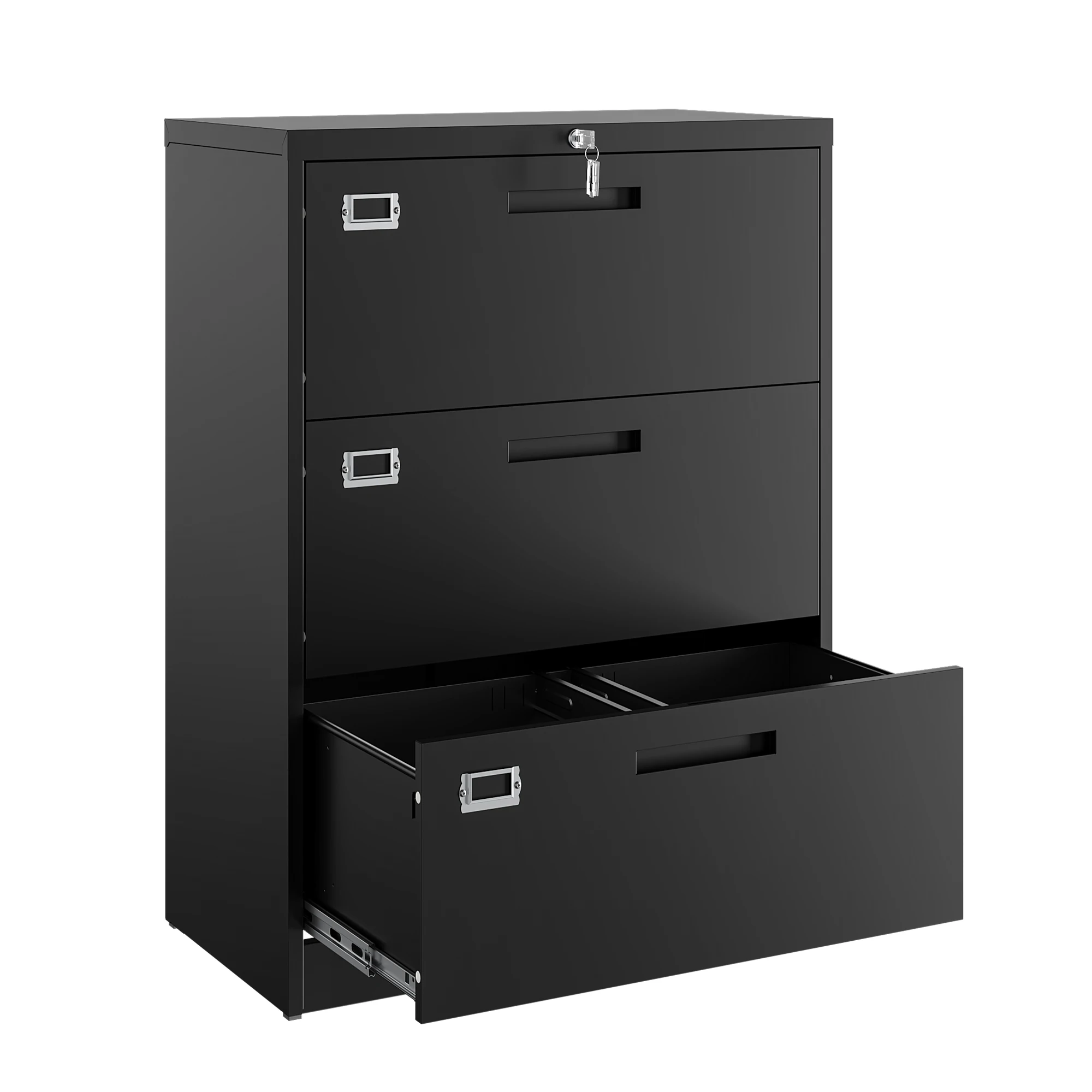 Mlezan 3 Drawer File Cabinet with Lock,Metal Lateral Filing Cabinet for Home Office,Hanging Letter/Legal/A4 Size (Black/White）