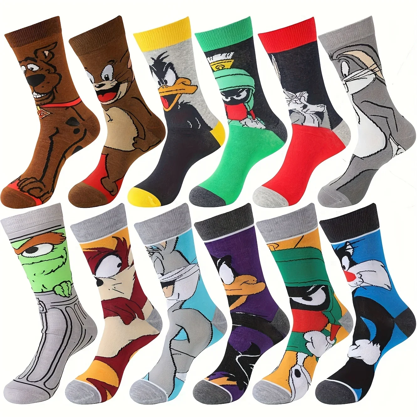 Unisex Cartoon Anime Print Cotton Socks, Novidade, Engraçado, Feliz, Tripulação, Bonito, Presente para Amigos, Homens, 6, 12 Pares