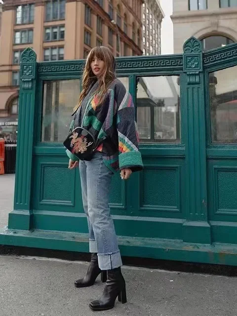 Женская парка с принтом, кардиган, парки с длинным рукавом, свободная верхняя одежда с отложным воротником, винтажная повседневная осенняя одежда 2025 года с карманами