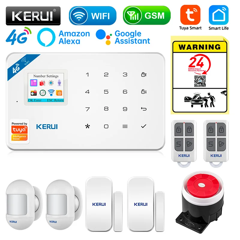 KERUI W184 4G/WIFI Kit de alarma de seguridad Tuya aplicación inteligente dispositivos inalámbricos para el hogar con Sensor de movimiento Sensor de