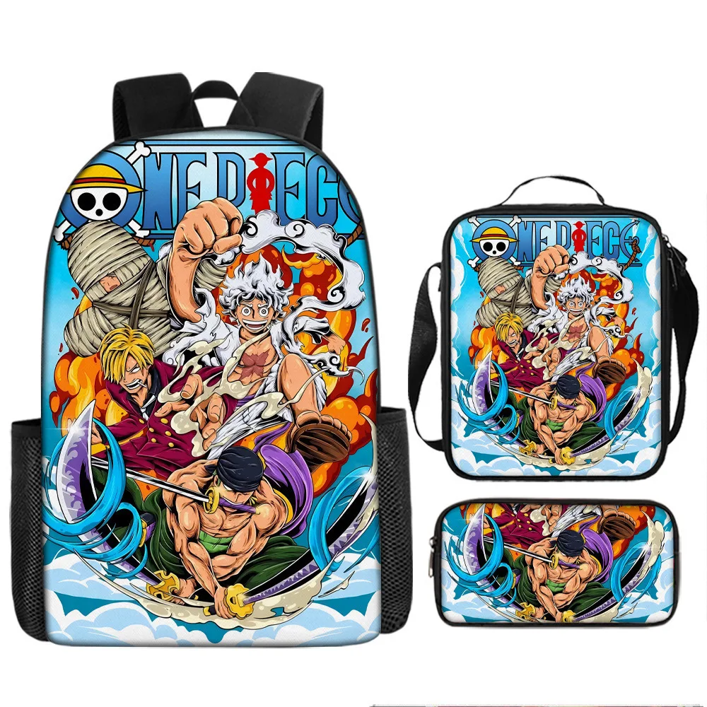 

3Pcs One Piece Luffy Cartoon School Durable Backpack Crossbody Bag Pencil Case Bags for Boys Girls School Backpack Light Weight