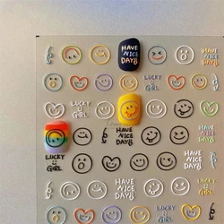 1PCS Relief Adhesive Cute Smiling Face Teddy Bear Nail Sticker Japanese 5D Nail Art Decorat Decals Sticker Korean Nail Supplies