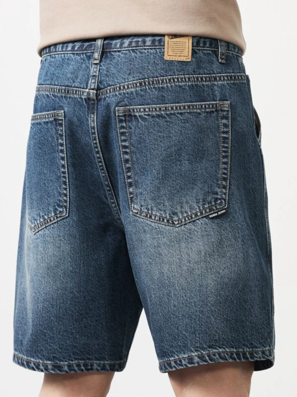 

Мужские летние модные свободные джинсовые шорты прямого кроя с высокой талией, длиной до колена, повседневные, с эффектом потертости, трендовые, синие