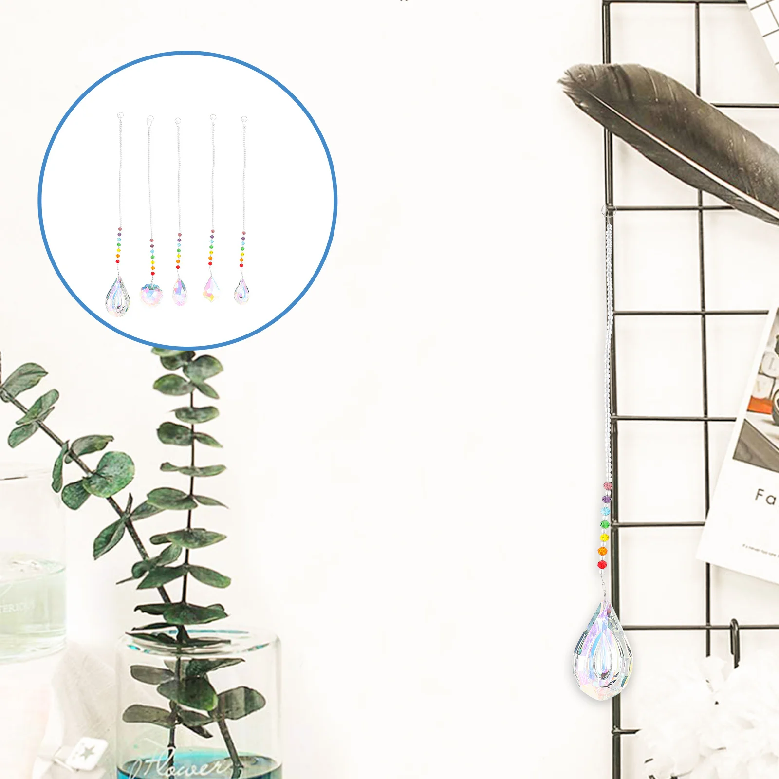 

5pcs Colorful Crystal Hanging Ornaments Rainbow Refraction Window Garden Decor Pendant Diy Prisms For Home Office Christmas Tree