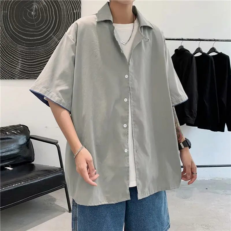 Men Shirts Solid Half Sleeve Simple Daily Breathable Summer Leisure Outer  Stylish Temperament Classic Draping Lapel Ins