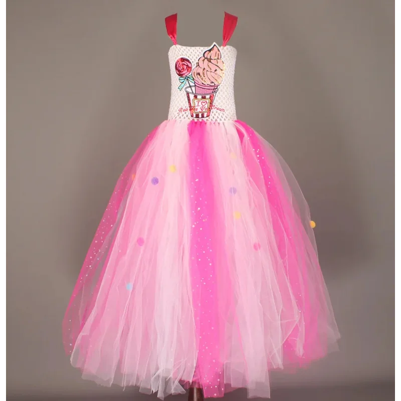Cosplay gelato lungo ragazze vestono cartoni animati caramelle bambini principessa vestito ragazze maglia tutu vestito gonfio